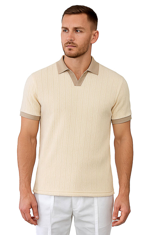 Men's Polo Shirt Vintage Golf S/S BEIGE-Color Options- MKTF3648 - 6 PCS/PRE-PACK