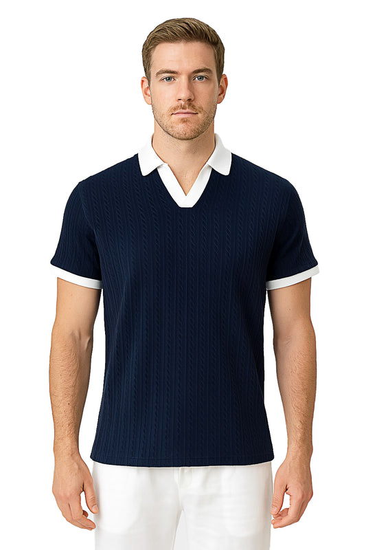 Men's Polo Shirt Vintage Golf S/S NAVY/WHITE-Color Options- MKTF3648 - 6 PCS/PRE-PACK