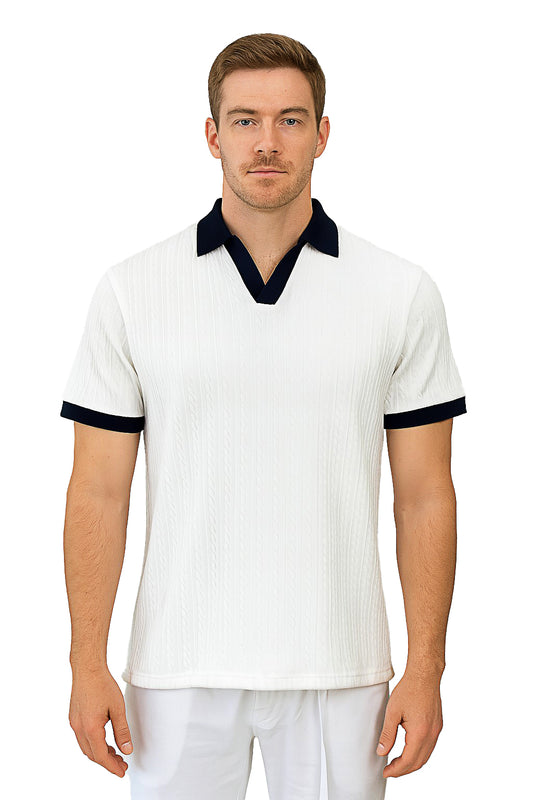 Men's Polo Shirt Vintage Golf S/S WHITE/NAVY-Color Options- MKTF3648 - 6 PCS/PRE-PACK