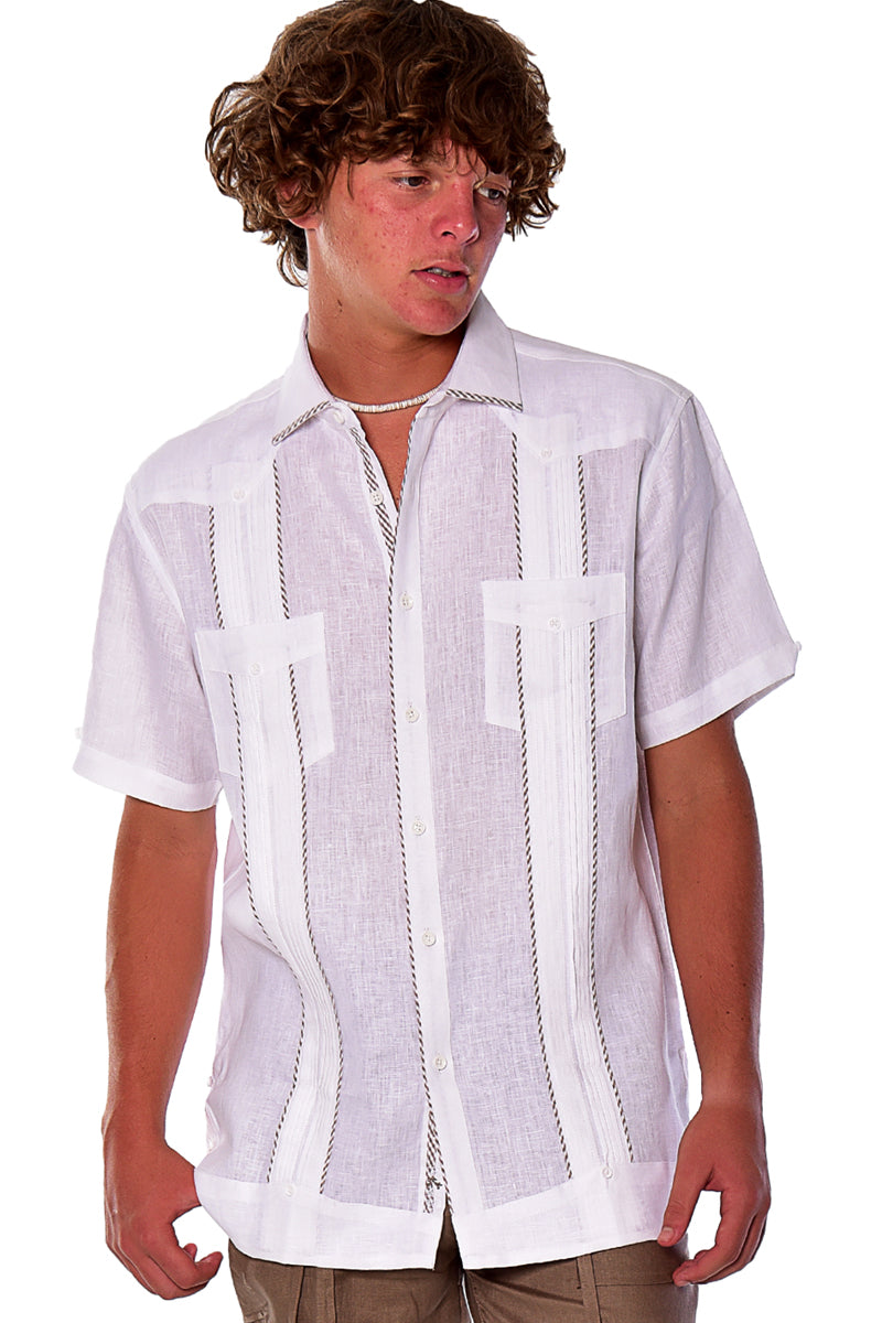 Men Linen Fancy Guayabera S/S Shirt in (2) Colors - MLFG2028