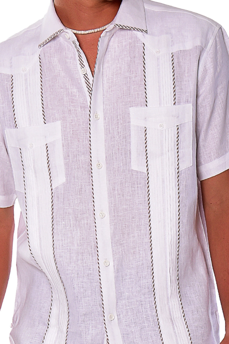 Men Linen Fancy Guayabera S/S Shirt in (2) Colors - MLFG2028