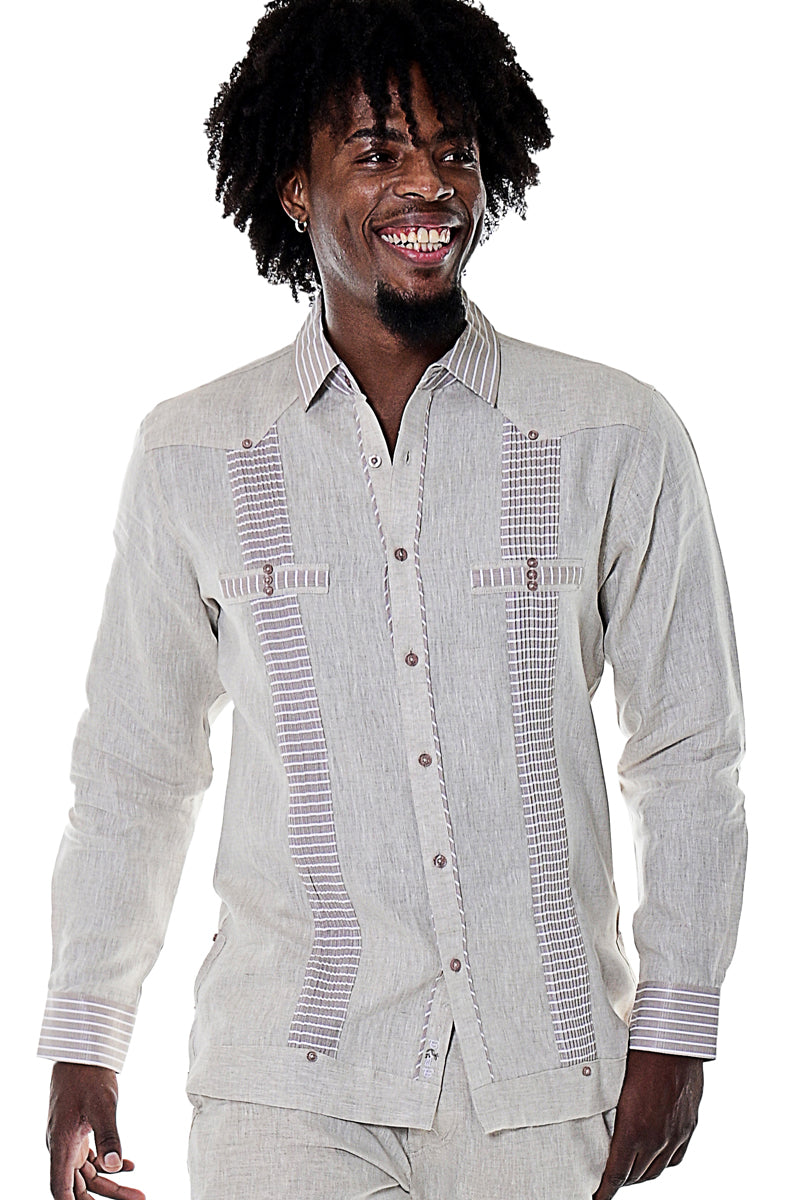 Men Linen Fancy Guayabera L/S Shirt - WHITE/BLUE - Color Options - MLFG2029