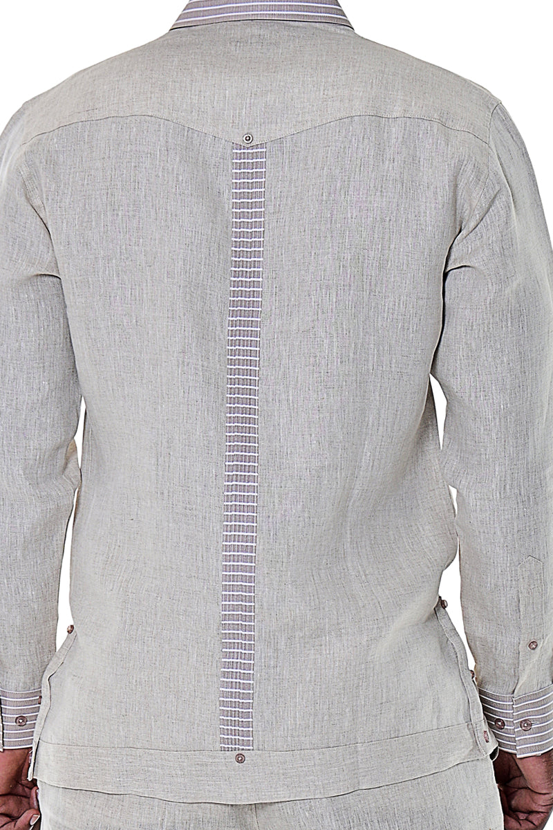 Men Linen Fancy Guayabera L/S Shirt - WHITE/BLUE - Color Options - MLFG2029