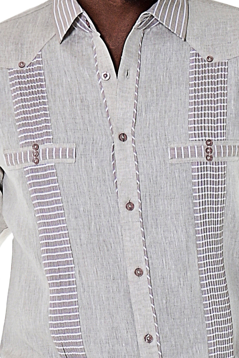 Men Linen Fancy Guayabera L/S Shirt - WHITE/BLUE - Color Options - MLFG2029