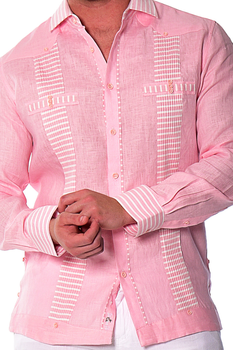Men Linen Fancy Guayabera L/S Shirt - WHITE/BLUE - Color Options - MLFG2029