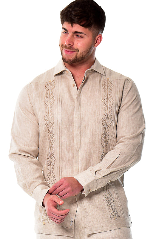 Men Linen Fancy Embroidered L/S Shirt - NATURAL - Color Options - MLFG2030