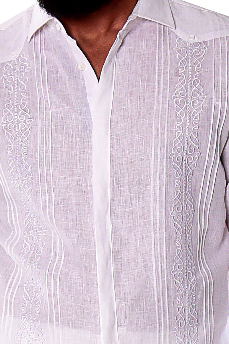 Men Linen Fancy Embroidered L/S Shirt-NATURAL-Color Options-MLFG2030 - 6 PCS/PRE-PACK