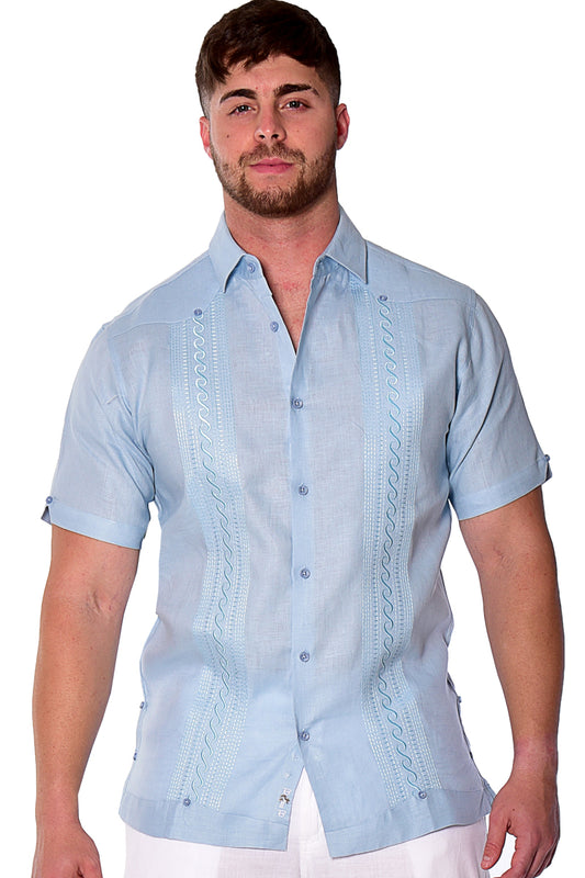 Men Linen Fancy Guayabera S/S Shirt in LT. BLUE - Color Options - MLFG2031