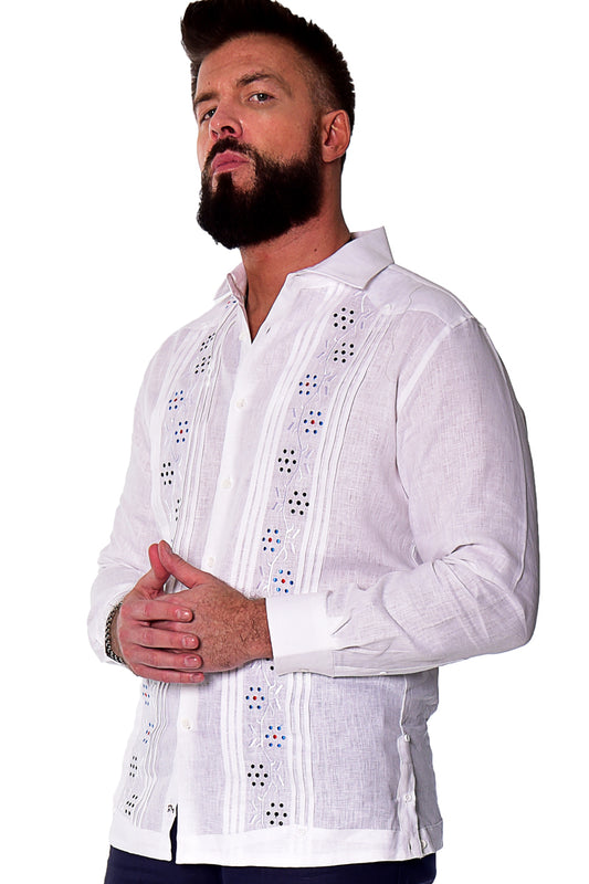 Men Linen Fancy Guayabera L/S Shirt in WHITE - Color Options - MLFG2033