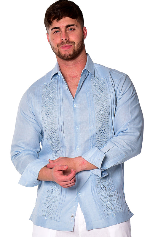 Men Linen Fancy Embroidered L/S Shirt LT. BLUE-Color Options-MLFG2034 - 6 PCS/PRE-PACK