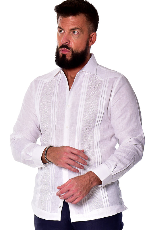 Men Linen Fancy Embroidered L/S Shirt WHITE-Color Options-MLFG2034 - 6 PCS/PRE-PACK