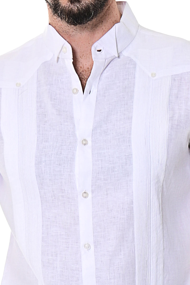 Men Linen Fancy Guayabera L/S Shirt Tuxedo WHITE - MLG1686