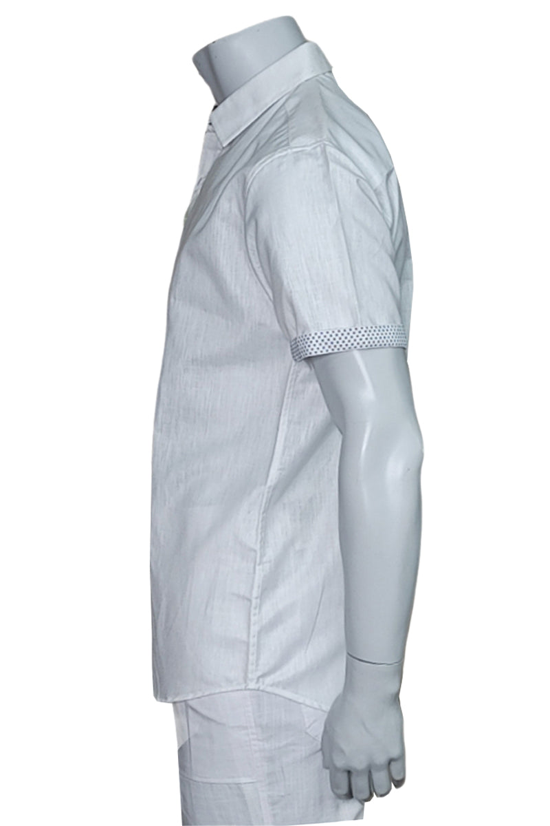 Men's LINEN LOOK S/S Button Down Shirt Contrast Slv Trim-WHITE-MLL3496-COLOR OPTIONS-6 PCS/PRE-PACK