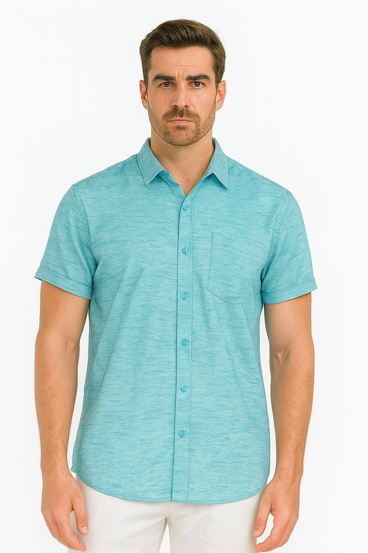 Men's LINEN LOOK S/S Button Down Shirt Contrast Slv Trim-GREEN - COLOR OPTIONS - MLL3497-6 PCS/PRE-PACK