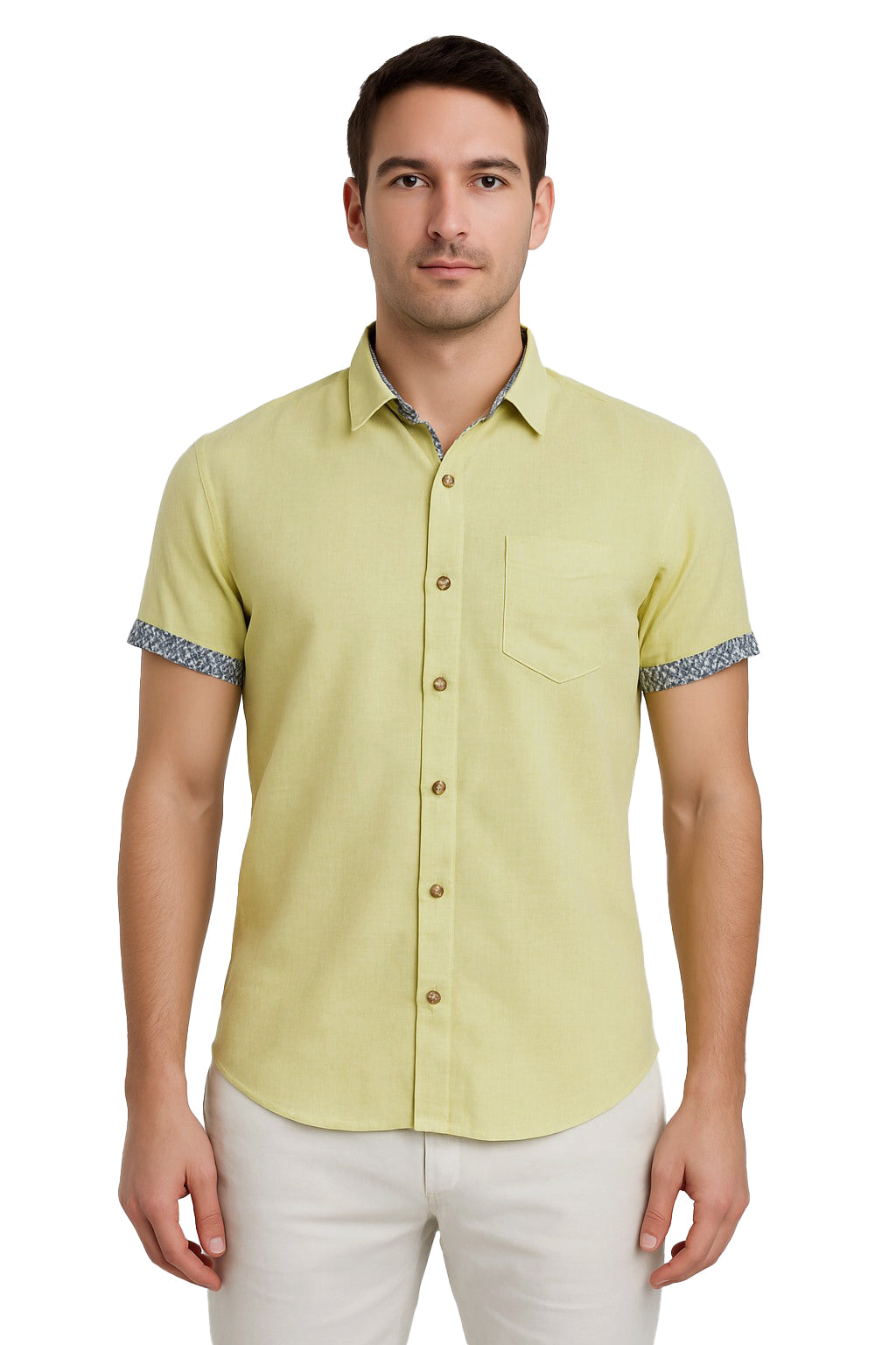 Men's LINEN LOOK S/S Button Down Shirt Contrast Slv Trim - LT. BLUE - MLL3498 -COLOR OPTIONS - 6 PCS/PRE-PACK