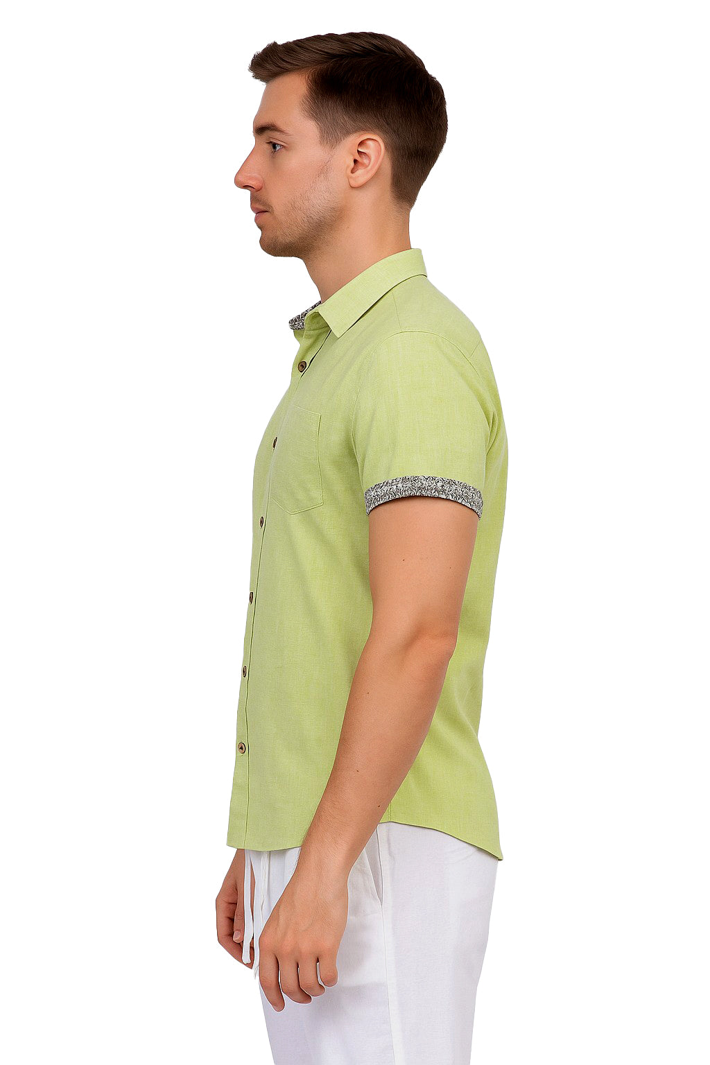 Men's LINEN LOOK S/S Button Down Shirt Contrast Slv Trim - LT. BLUE - MLL3498 -COLOR OPTIONS - 6 PCS/PRE-PACK