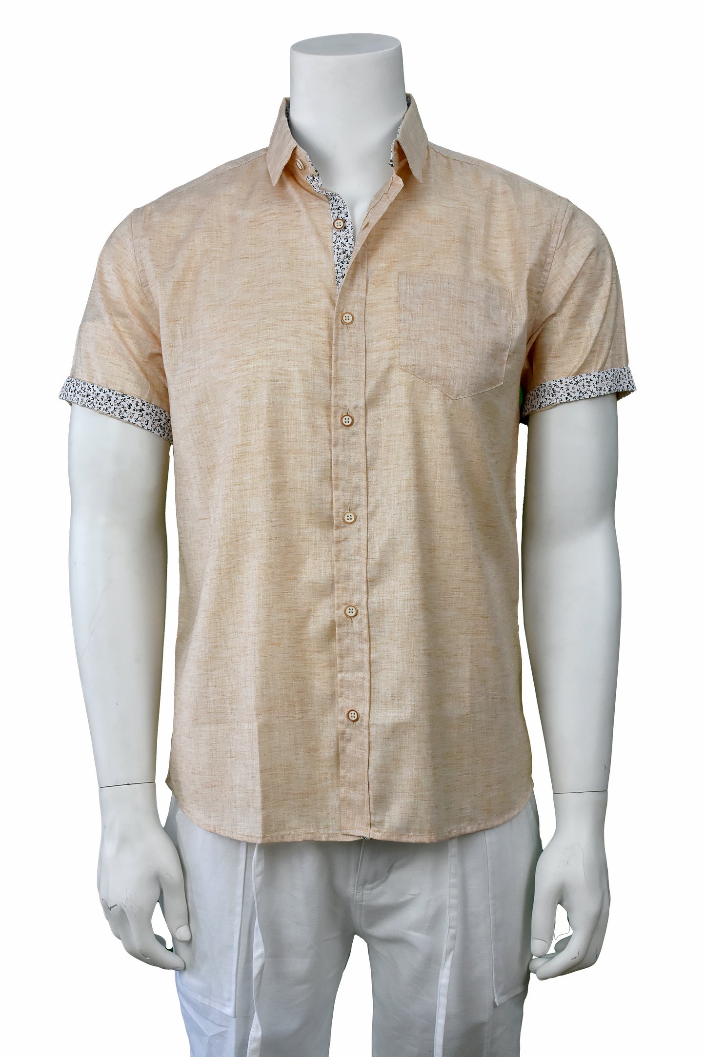 Men's LINEN LOOK S/S Button Down Shirt Contrast Slv Trim - LT. BLUE - MLL3498 -COLOR OPTIONS - 6 PCS/PRE-PACK