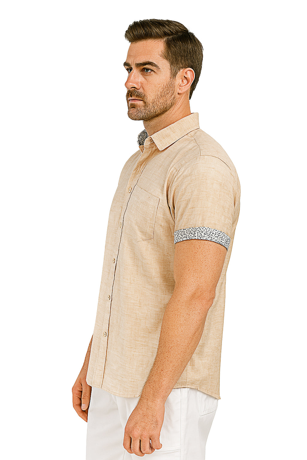 Men's LINEN LOOK S/S Button Down Shirt Contrast Slv Trim - LT. BLUE - MLL3498 -COLOR OPTIONS - 6 PCS/PRE-PACK