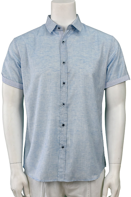 Men's LINEN LOOK S/S Button Down Shirt Contrast Slv Trim - LT. BLUE - MLL3498 -COLOR OPTIONS - 6 PCS/PRE-PACK