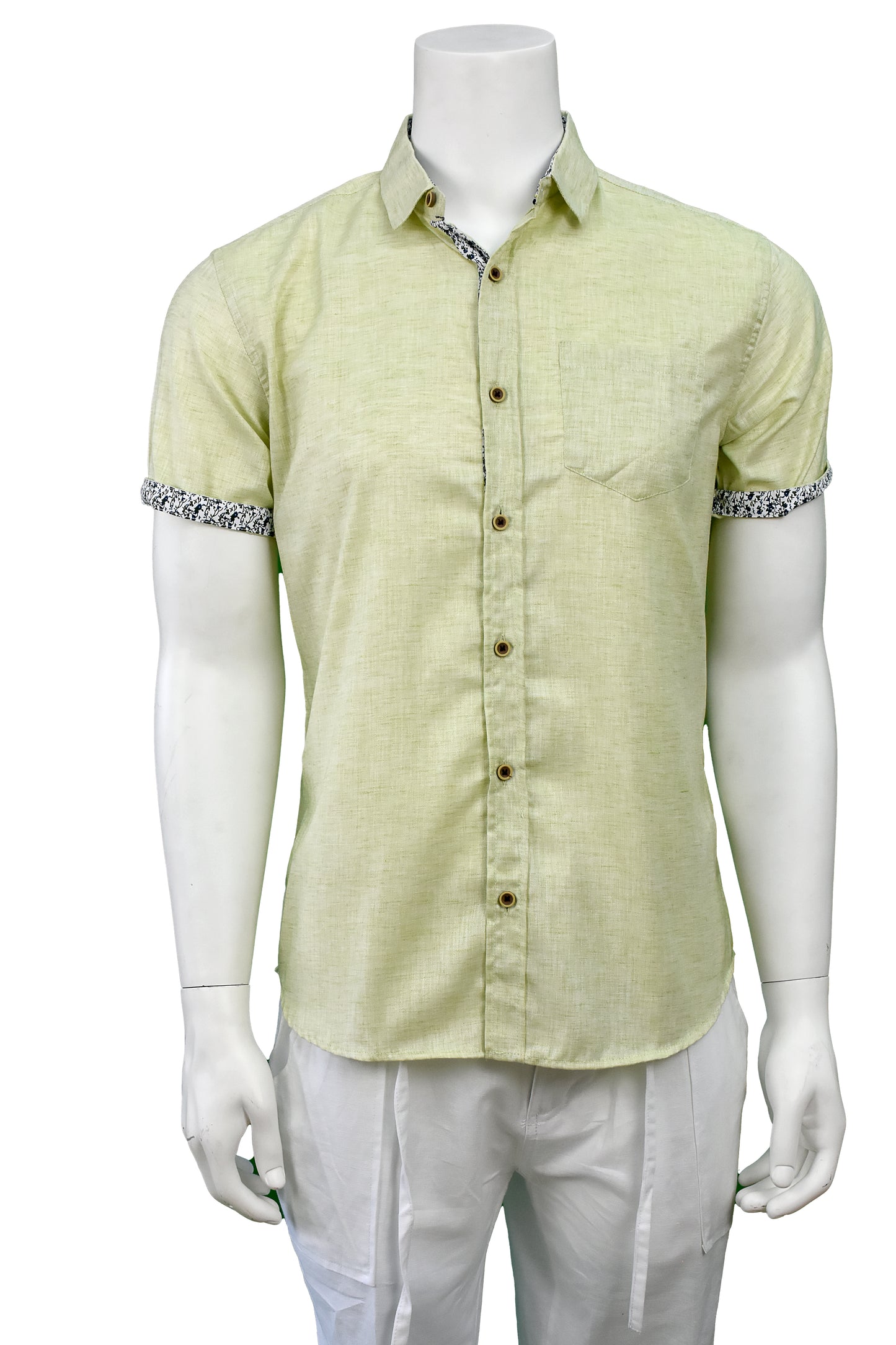 Men's LINEN LOOK S/S Button Down Shirt Contrast Slv Trim - LT. BLUE - MLL3498 -COLOR OPTIONS - 6 PCS/PRE-PACK