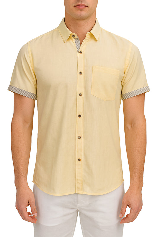 Men's LINEN LOOK S/S Button Down Shirt Contrast Slv Trim - IVORY - MLL3499 -COLOR OPTIONS - MLL3499 - 6 PCS/PRE-PACK