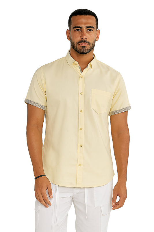 Men's LINEN LOOK S/S Button Down Shirt Contrast Slv Trim- IVORY - MLL3500 -  Color Options - 6 PCS/PRE-PACK