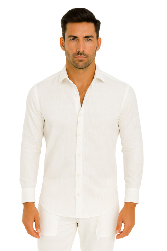 Men L/S Linen Blend Yarn Dye Shirt-MLL3562-COLOR OPTIONS-6 PCS/PRE-PACK