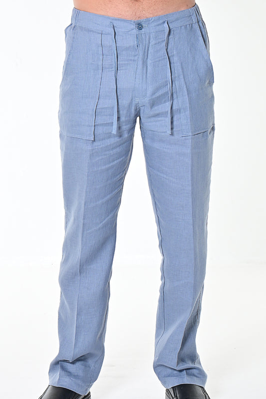 Men 100% Linen Drawstring Pants-GRAY-COLOR OPTIONS-MLP19 - 6 PCS/PRE-PACK