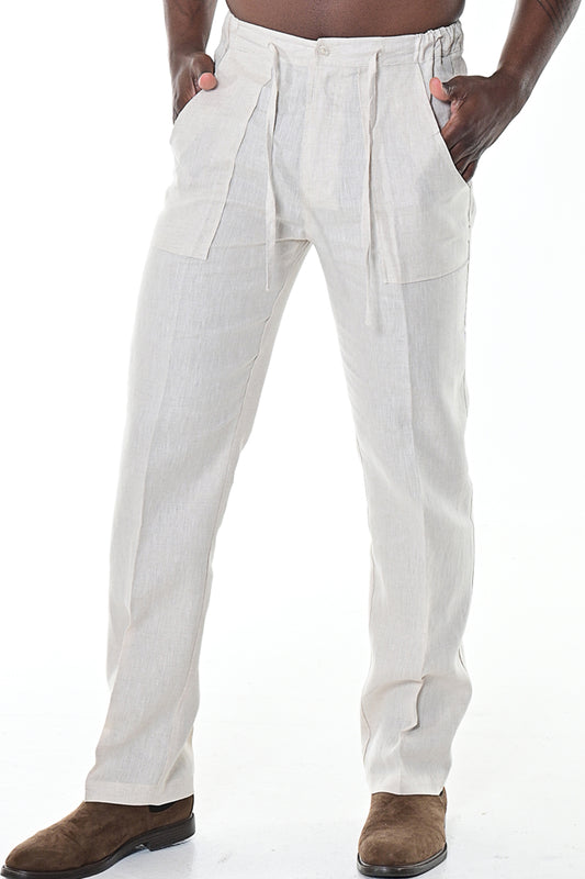 Men Drawstring Linen Blend Pants-NATURAL-COLOR OPTIONS-MLP19c - 6 PCS/PRE-PACK