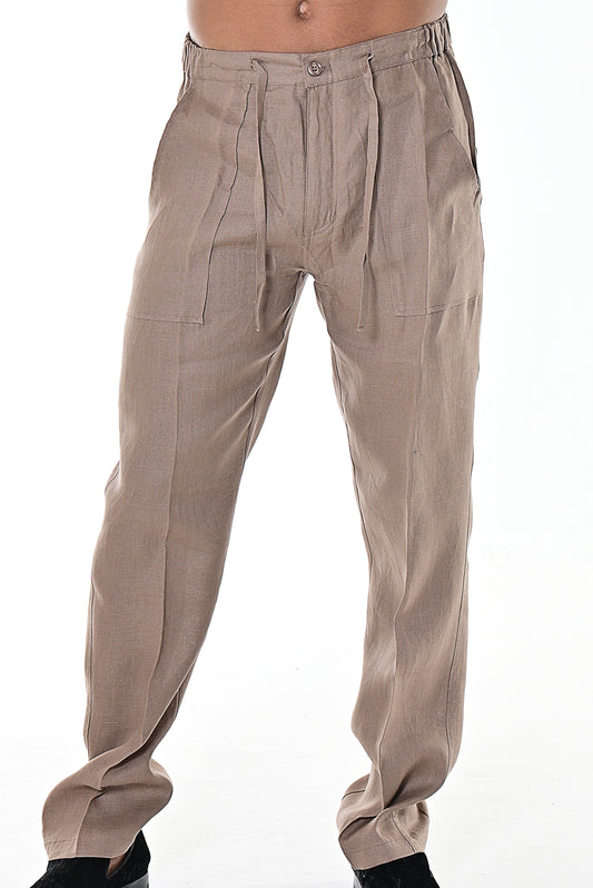 Men 100% Linen Drawstring Pants-TAUPE-COLOR OPTIONS-MLP19 - 6 PCS/PRE-PACK