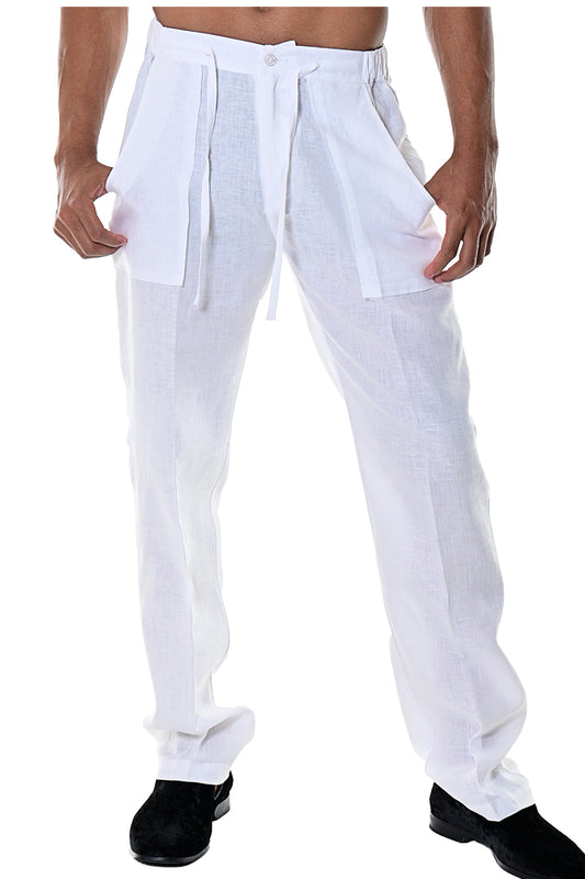 Men Drawstring Linen Blend Pants-WHITE-COLOR OPTIONS-MLP19c - 6 PCS/PRE-PACK