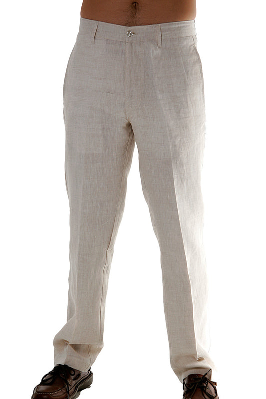 Men Linen Blend Flat Front Pants-NATURAL-COLOR OPTIONS-MLP50c - 6 PCS/PRE-PACK