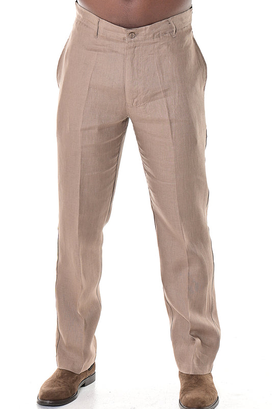 Men 100% Linen Flat Front Pants-TAUPE-COLOR OPTIONS-MLP50 - 12 PCS/PRE-PACK