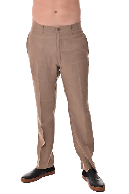 Men Linen Blend Flat Front Pants-TAUPE-COLOR OPTIONS-MLP50c - 6 PCS/PRE-PACK