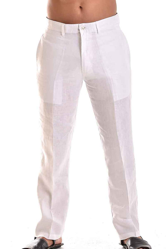 Men 100% Linen Flat Front Pants-WHITE-COLOR OPTIONS-MLP50 - 12 PCS/PRE-PACK