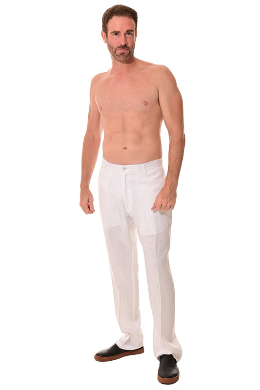 Men Linen Blend Flat Front Pants-WHITE-COLOR OPTIONS-MLP50c - 6 PCS/PRE-PACK