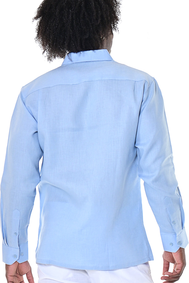 Men Linen Shirt Long Sleeve - LT. BLUE - MLS104