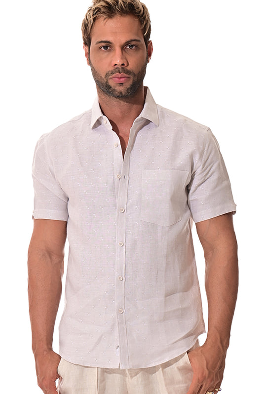 Men Linen Shirt Short Sleeve NATURAL - MLS2039 - 6 PCS/PRE-PACK