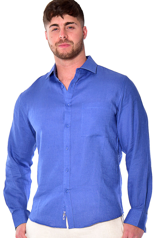 Men Linen Plain Shirt Long Sleeve ROYAL - Color Options - MLS2043- 6 PCS/PRE-PACK