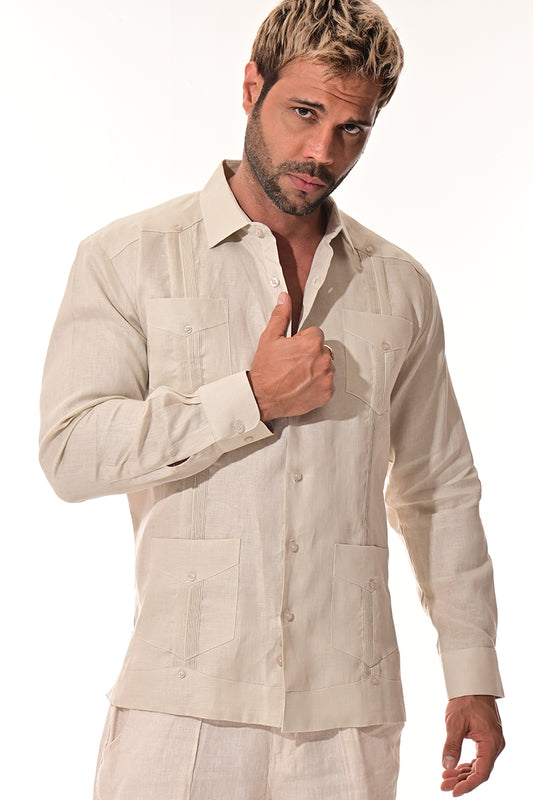 Men Linen Classic L/S Guayabera-NATURAL-Color Options-MLS401-6 PCS/PRE-PACK