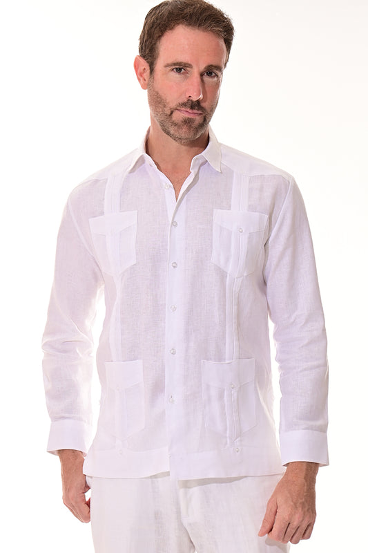Men Linen Classic L/S Guayabera-WHITE-Color Options-MLS401-6 PCS/PRE-PACK