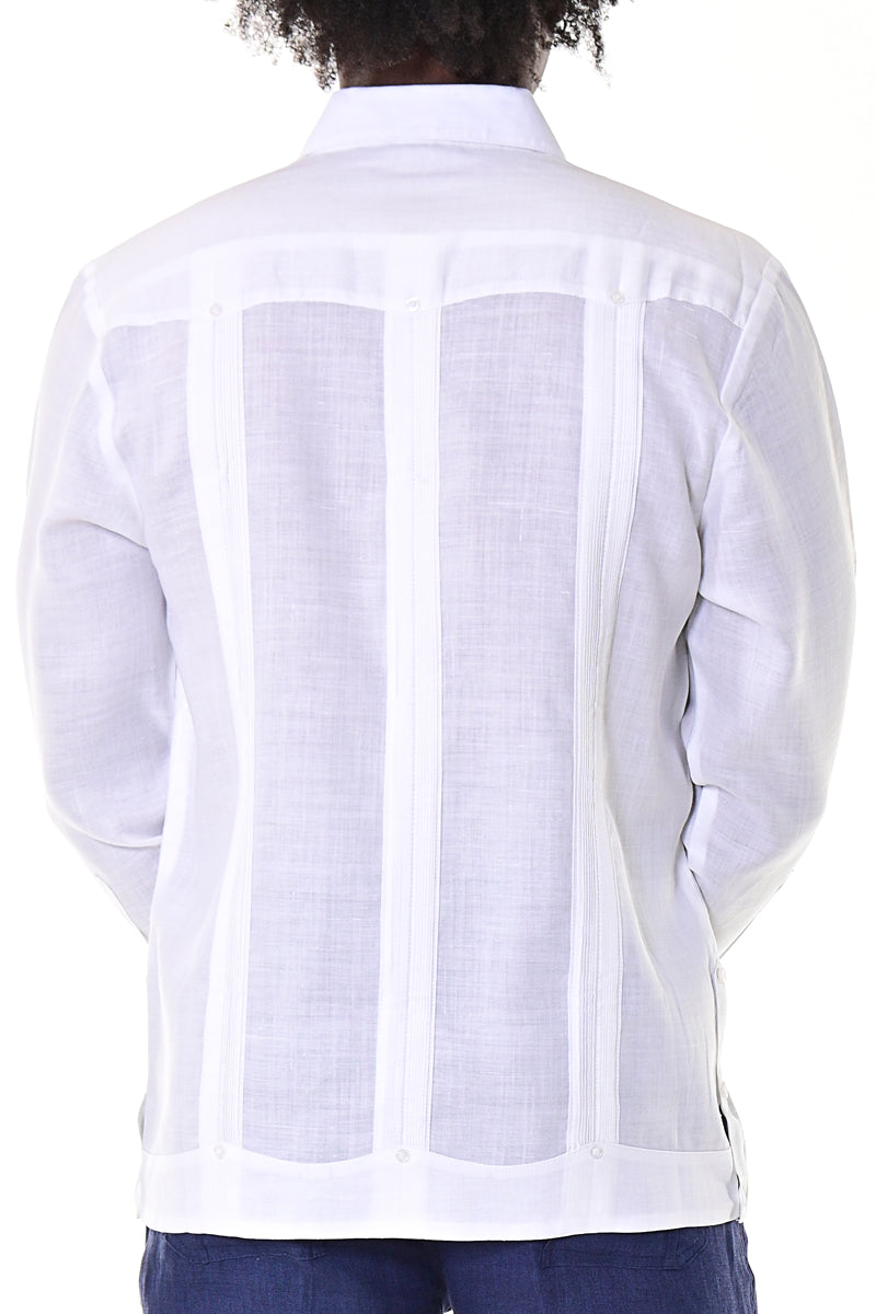 Men L/S Guayabera 100% Linen Traditional 4 pocket-LT. BLUE-Color Options-MLS501 - 6 PCS/PRE-PACK