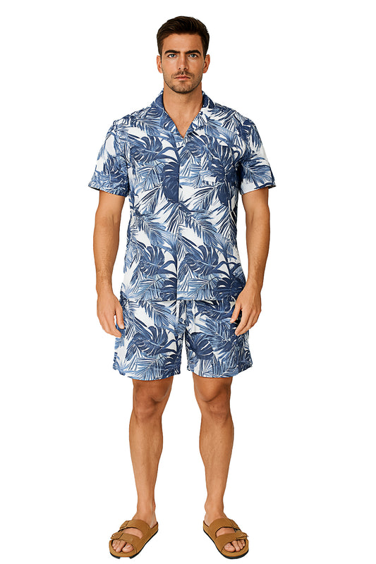 Men 2 Piece Set Button Down Shirt & Shorts-MSH3710 - 6 PCS/PRE-PACK
