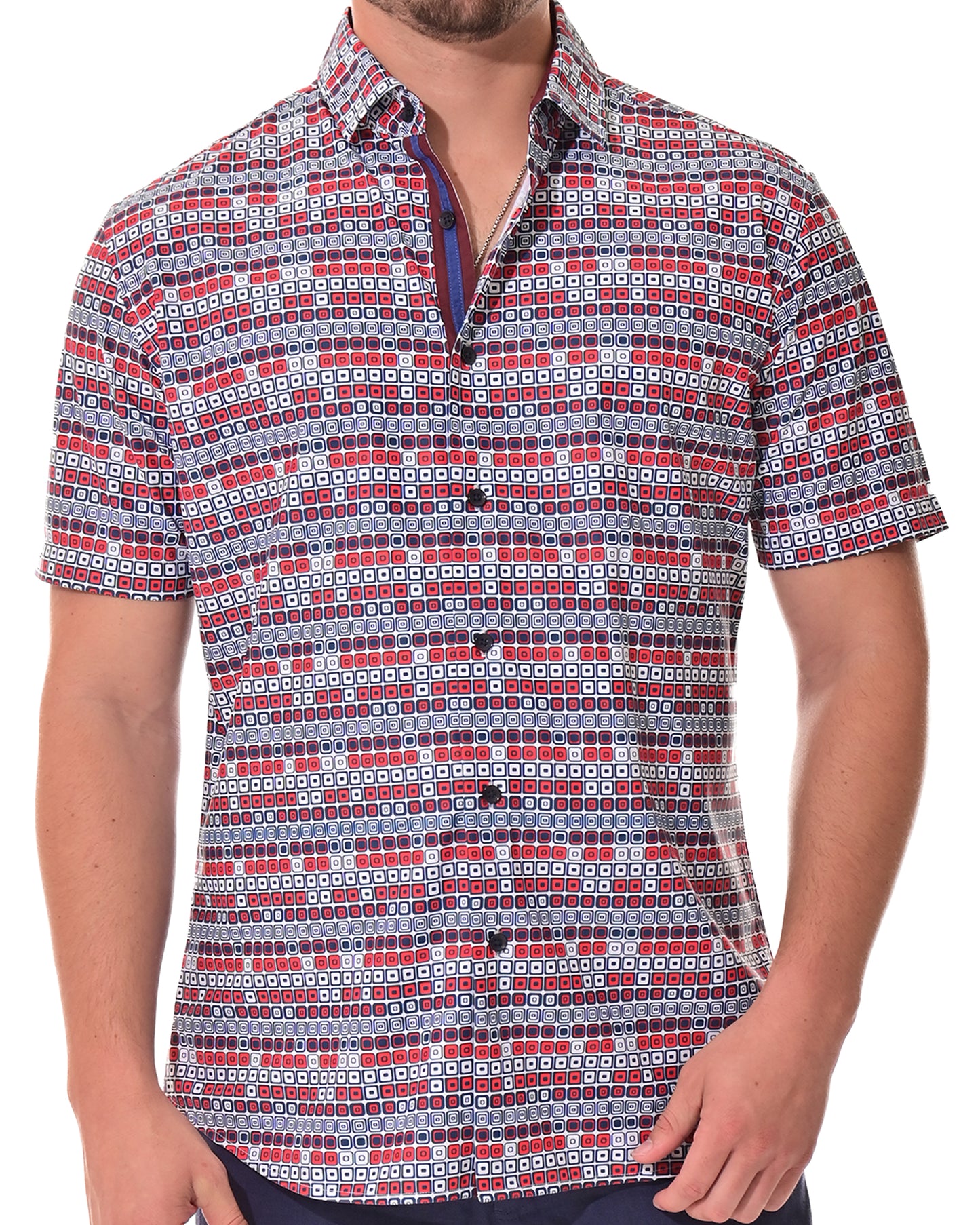 Men's S/S Button Down Shirt fashion Print by BOHIO - BURGUNDY/PRINT - MKS3179 - 6 PCS/PRE-PACK