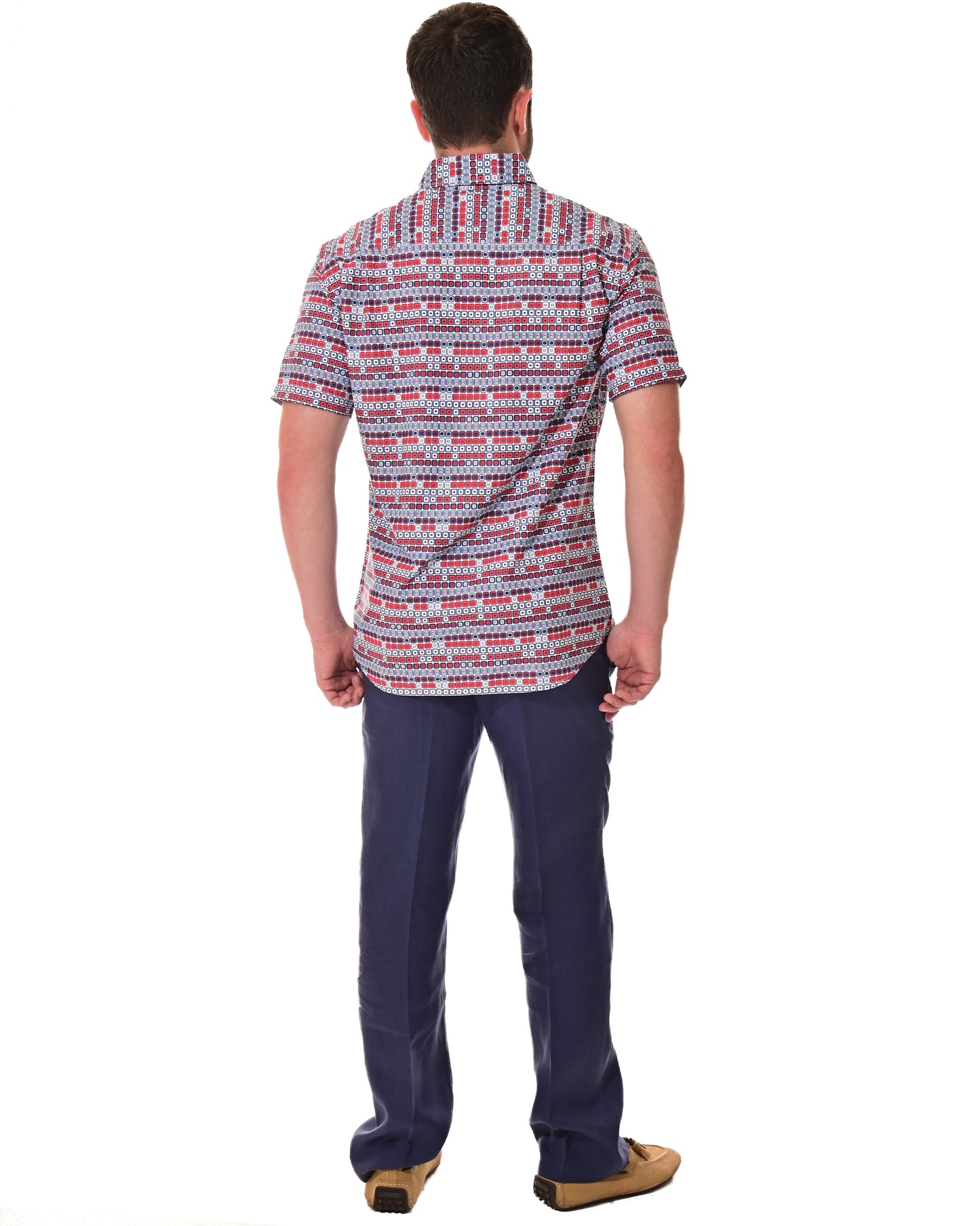 Men's S/S Button Down Shirt fashion Print by BOHIO - BURGUNDY/PRINT - MKS3179 - 6 PCS/PRE-PACK