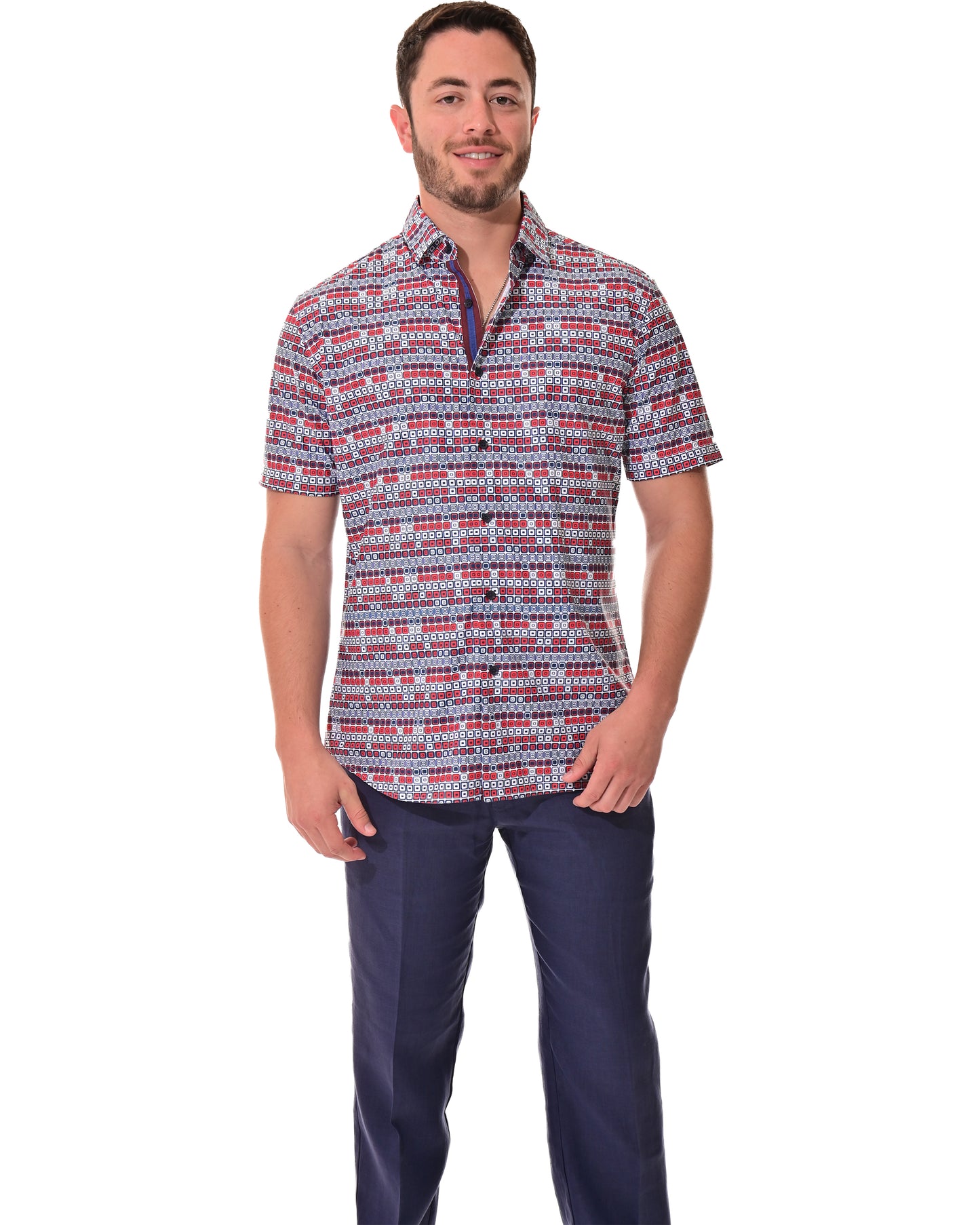 Men's S/S Button Down Shirt fashion Print by BOHIO - BURGUNDY/PRINT - MKS3179 - 6 PCS/PRE-PACK