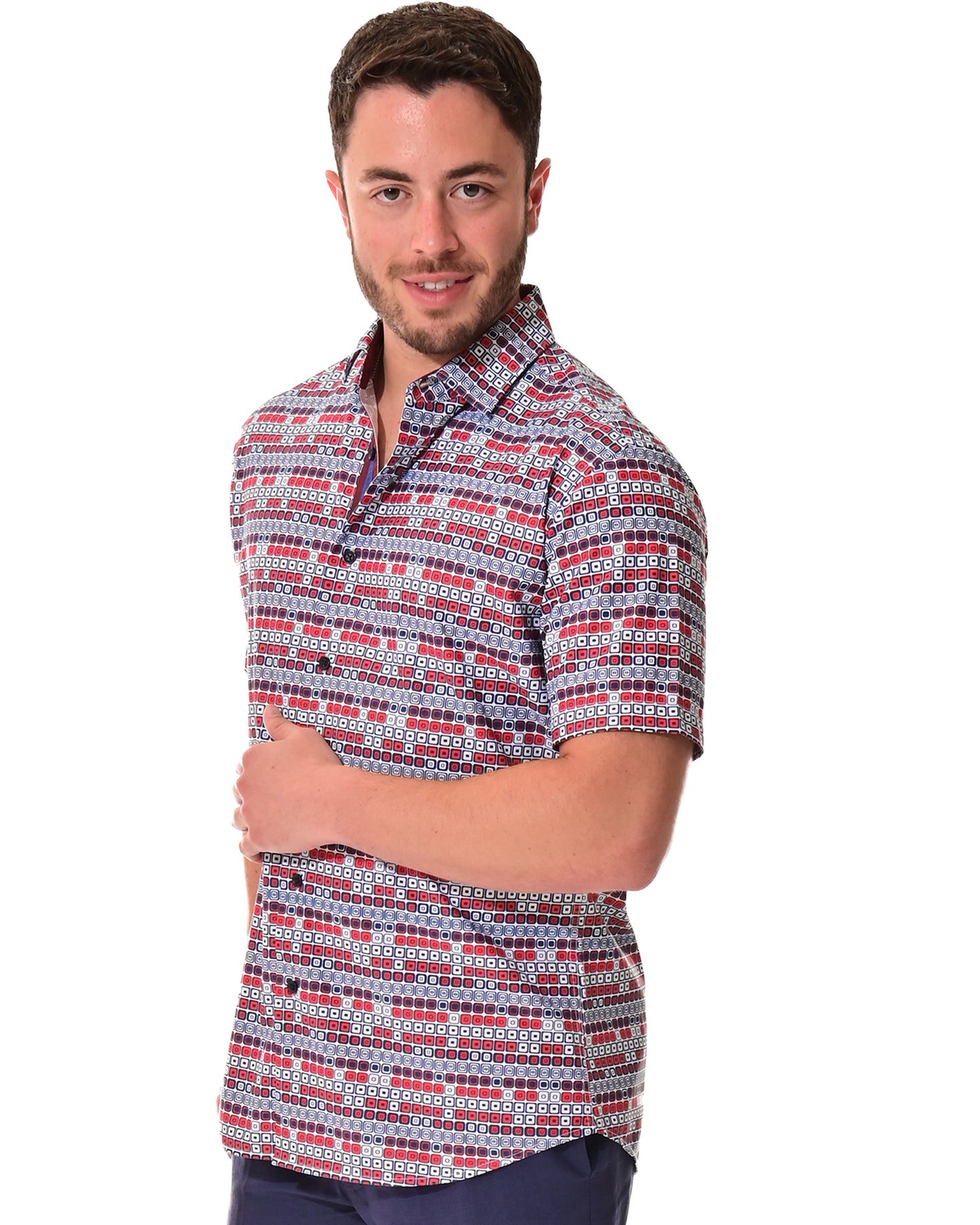 Men's S/S Button Down Shirt fashion Print by BOHIO - BURGUNDY/PRINT - MKS3179 - 6 PCS/PRE-PACK