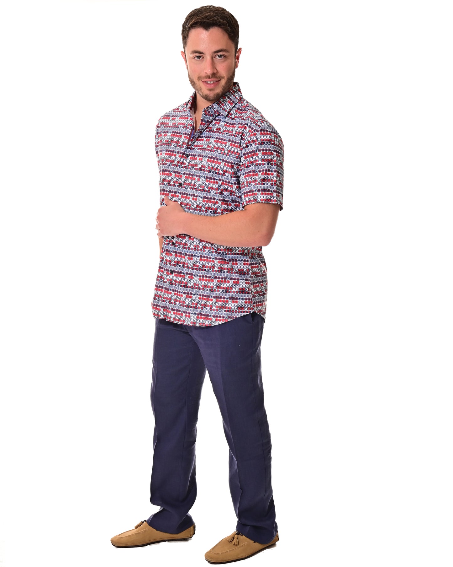 Men's S/S Button Down Shirt fashion Print by BOHIO - BURGUNDY/PRINT - MKS3179 - 6 PCS/PRE-PACK