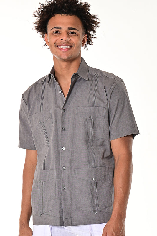 Men Cotton Blend Classic Guayabera S/S Shirt-GRAY-Color Options-MTCG1741 - 6 PCS/PRE-PACK