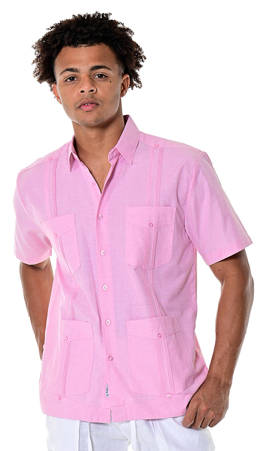Men Cotton Blend Classic Guayabera S/S Shirt-RED-Color Options-MTCG1741 - 6 PCS/PRE-PACK